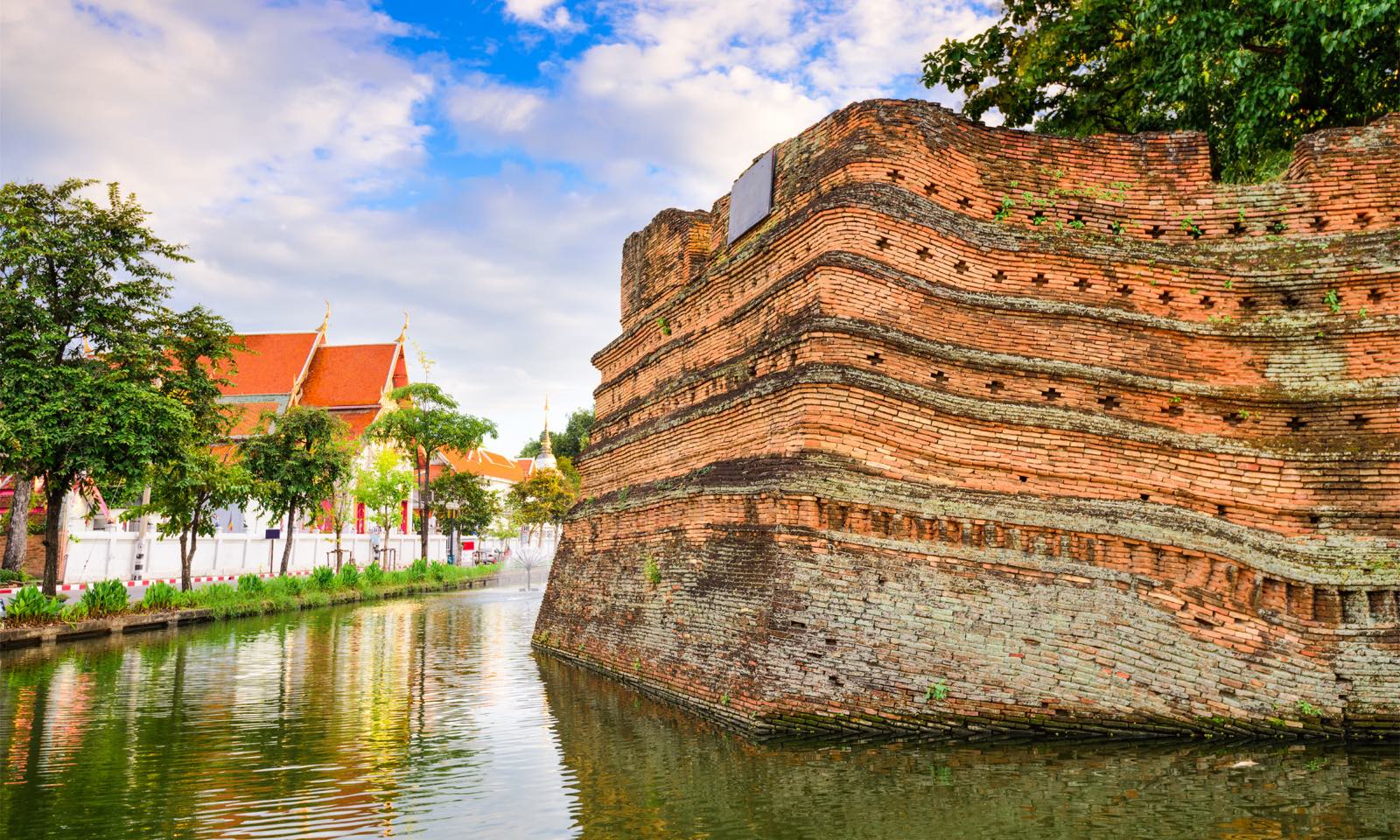 The old-city wall and moat in Chiang Mai
